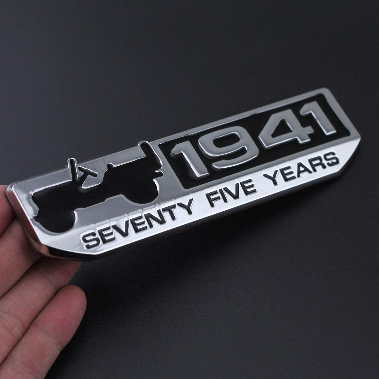 3D Laxury 1941 75th Anniversary Willys Overland Jeep Logo Offroad Thar Logo (Silver) - Image 2