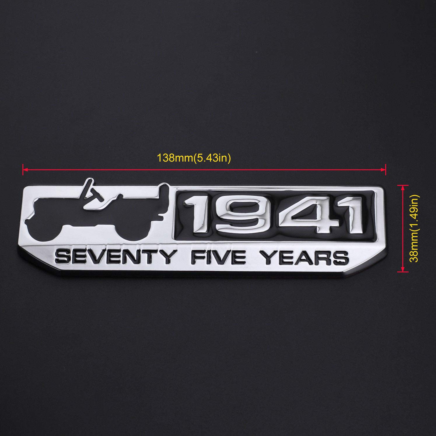 3D Laxury 1941 75th Anniversary Willys Overland Jeep Logo Offroad Thar Logo (Silver) - Image 3
